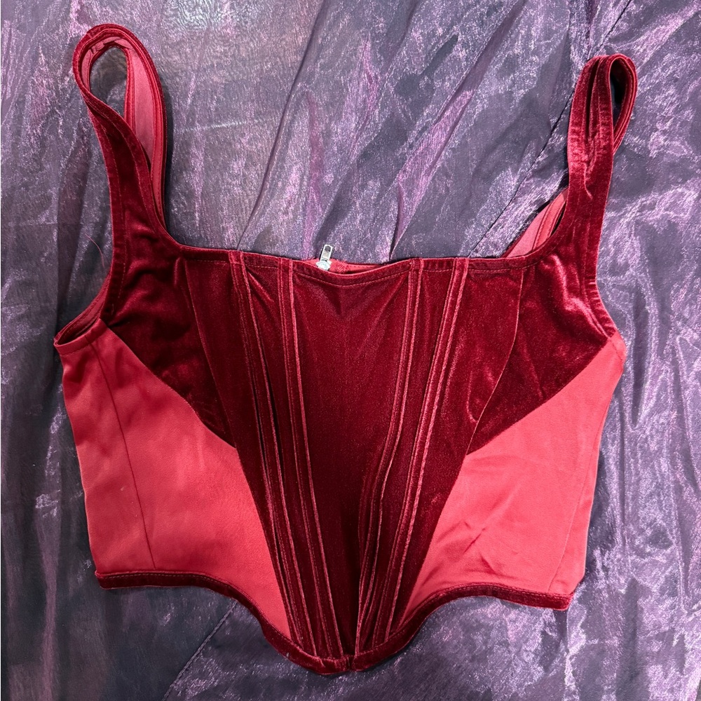 Cider Deep Red Velvet Corset Bra